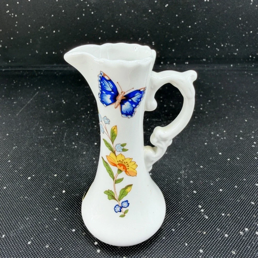 Aynsley Cottage Garden Miniature Pitcher Fine Bone China Butterfly Floral 4in